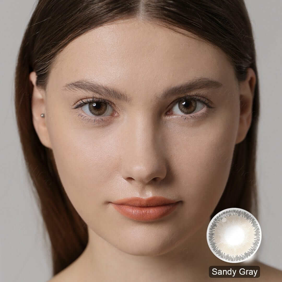 Elite Sandy Gray Contacts on brown eyes