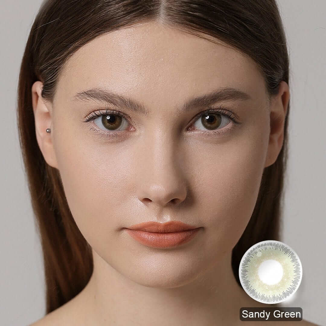 Elite Sandy Green  Contacts on brown eyes