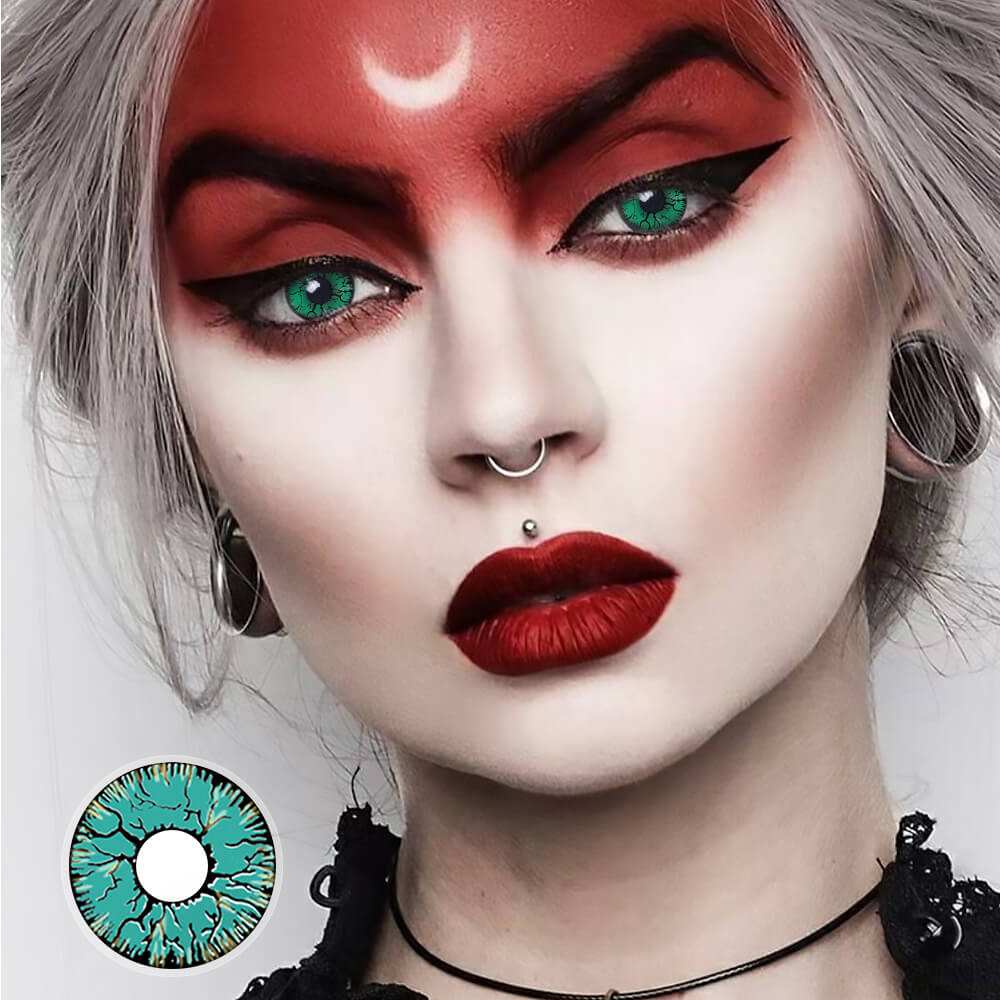 Green Crack Demon Eyes Contacts for cosplay