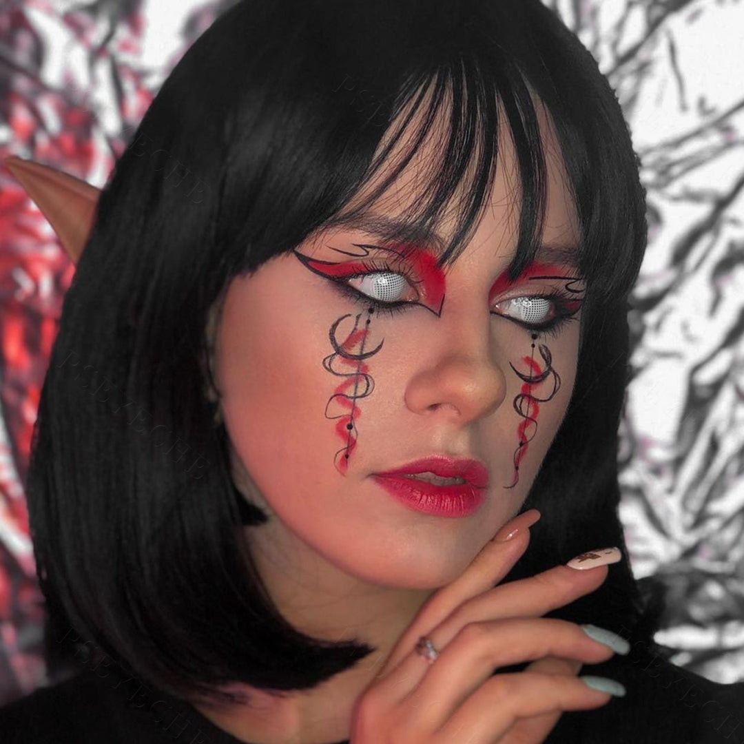 Full Eye All White Mesh Sclera Contacts for cosplay