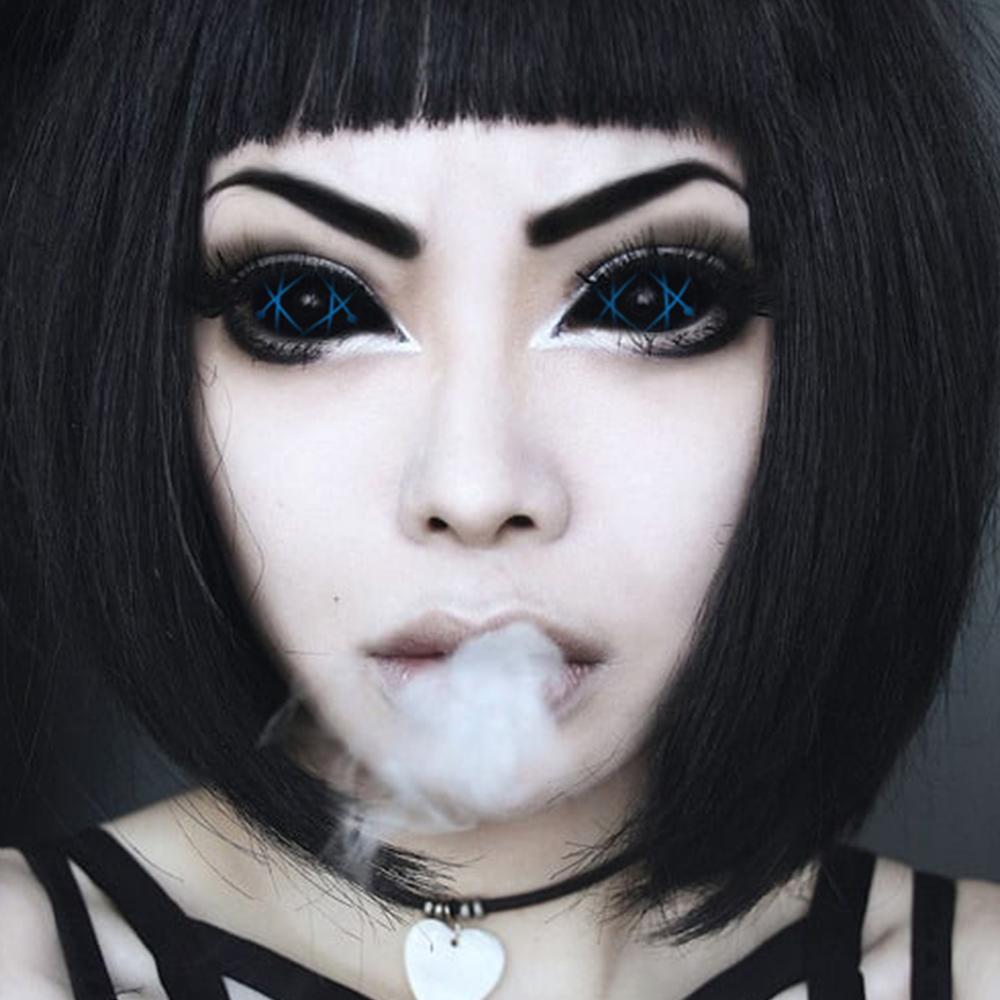 22mm fuly eye Black Sclera Blue Atom Contacts