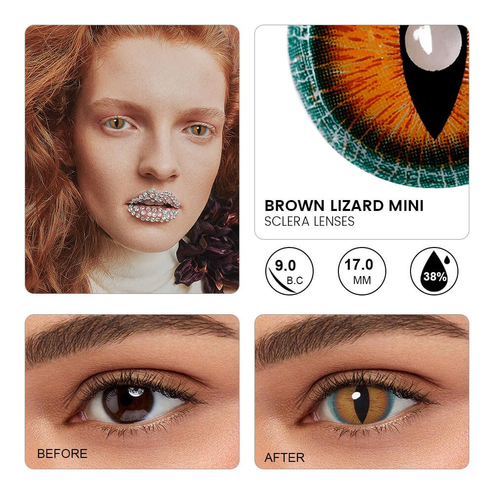 Lizard Eye Mask Brown Lizard Mini Sclera Lenses | Reptilian Cosplay Eye Contacts ...