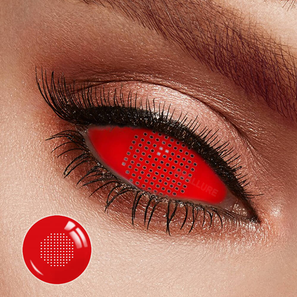 Red Mesh Sclera Contacts | Full Eye Horror & Halloween Lenses – FINALLURE